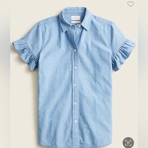 J.Crew Classic-Fit Chambray Ruffle-Sleeve Shirt- NWT- Medium Light Wash- Size 8